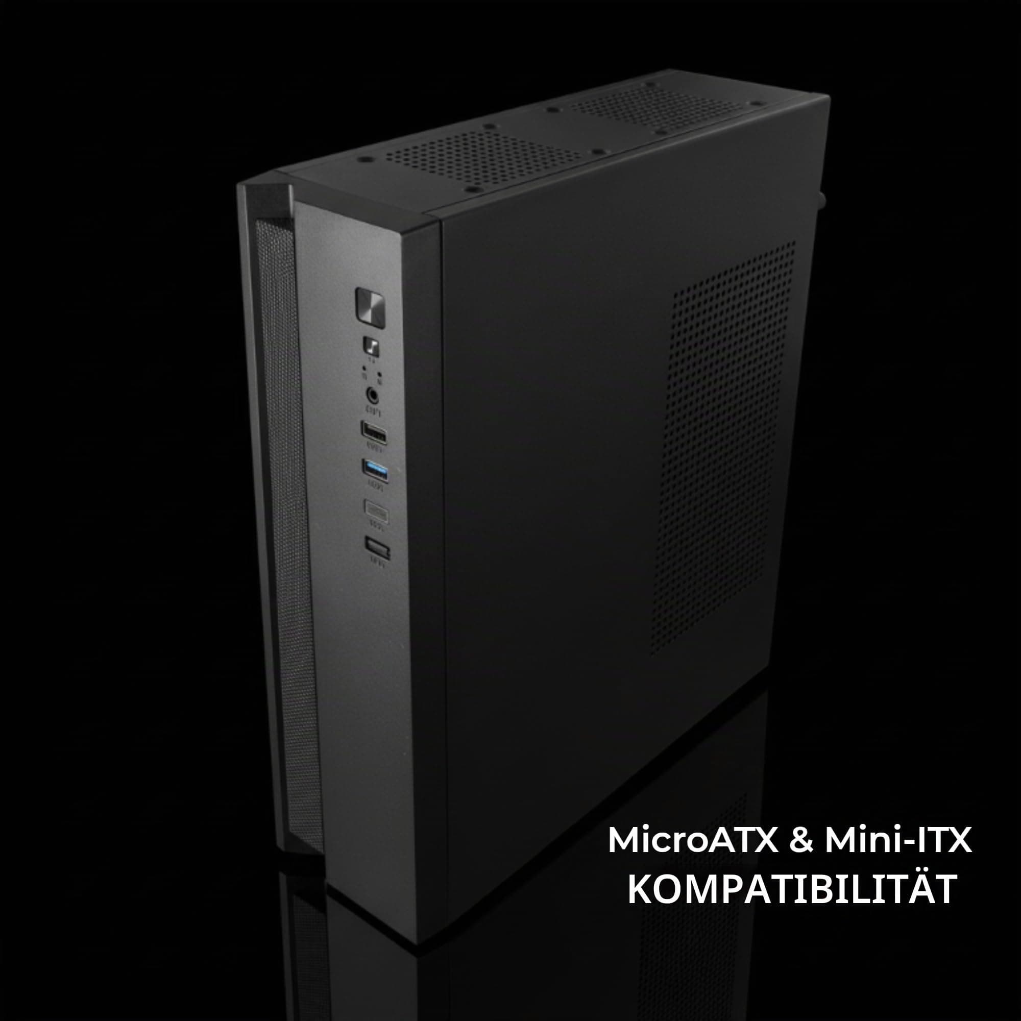 Tacens Anima ACSLIM500, MicroATX PC-Gehäuse, Slim Dual Horizontal oder Vertikal Design, TFX 500W Netzteil, Front mit Airflow-Gitter, Ultrakompakter Mini-Tower mit USB-C und USB 3.0, Schwarz Bild 7