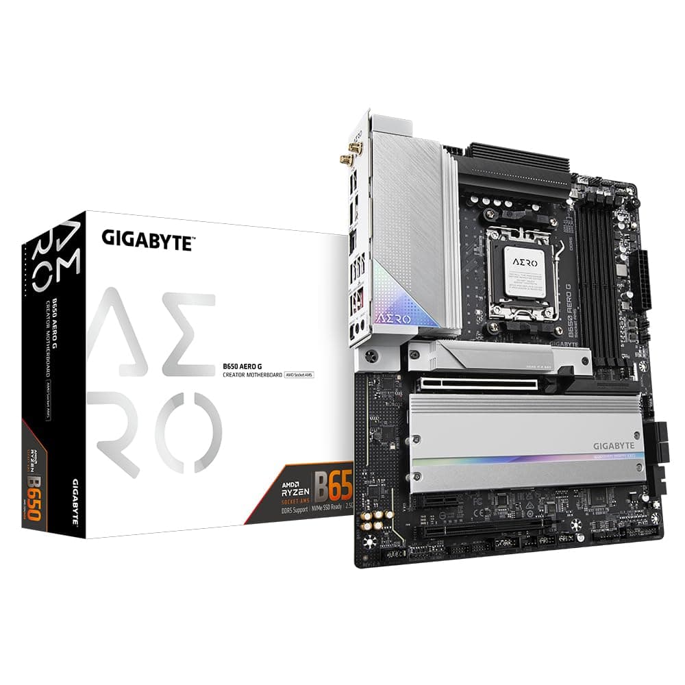GIGABYTE B650 AERO G Mainboard - Unterstützt AMD Ryzen 9000er-Serie CPUs, bis zu 8000 MHz DDR5 (OC), 1xPCIe 5.0 + 2xPCIe 4.0 M.2, 2,5 GbE LAN, WiFi 6E, USB 3.2 Gen 2 Bild 2