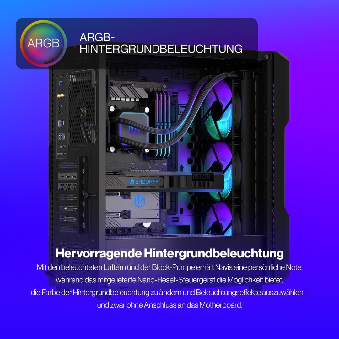 ENDORFY Navis F360 ARGB – AIO CPU-Wasserkühler, 360mm Radiator, PWM-Pumpe, 3x Fluctus 120 PWM ARGB Lüfter, Intel LGA 1700/1200/115x & AMD AM5/AM4 Bild 3