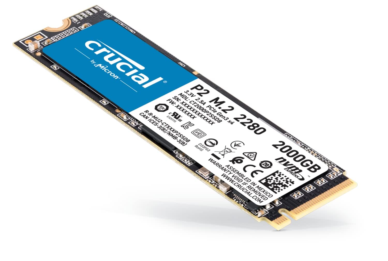 Crucial P2 2TB M.2 PCIe Gen3 NVMe Internes SSD - Bis zu 2400MB/s - CT2000P2SSD8 Bild 3