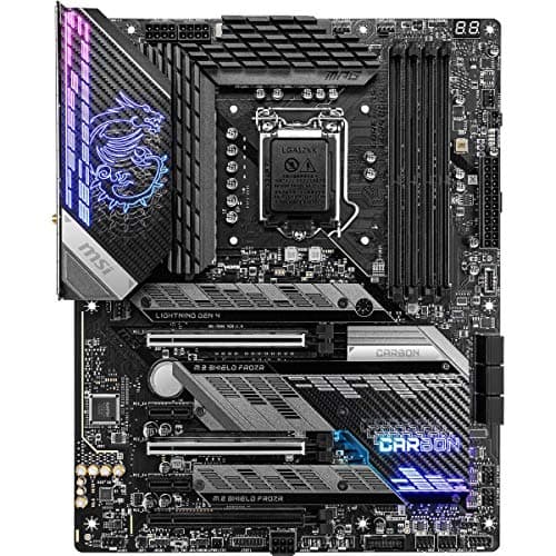 MSI MPG Z590 Gaming Carbon WiFi Gaming Motherboard (ATX, 11. / 10. Generation Intel Core, LGA 1200 Socket, DDR4, PCIe 4, CFX, M.2 Slots, USB 3.2 Gen 2, Wi-Fi 6E, DP/HDMI, Mystic Light RGB)
