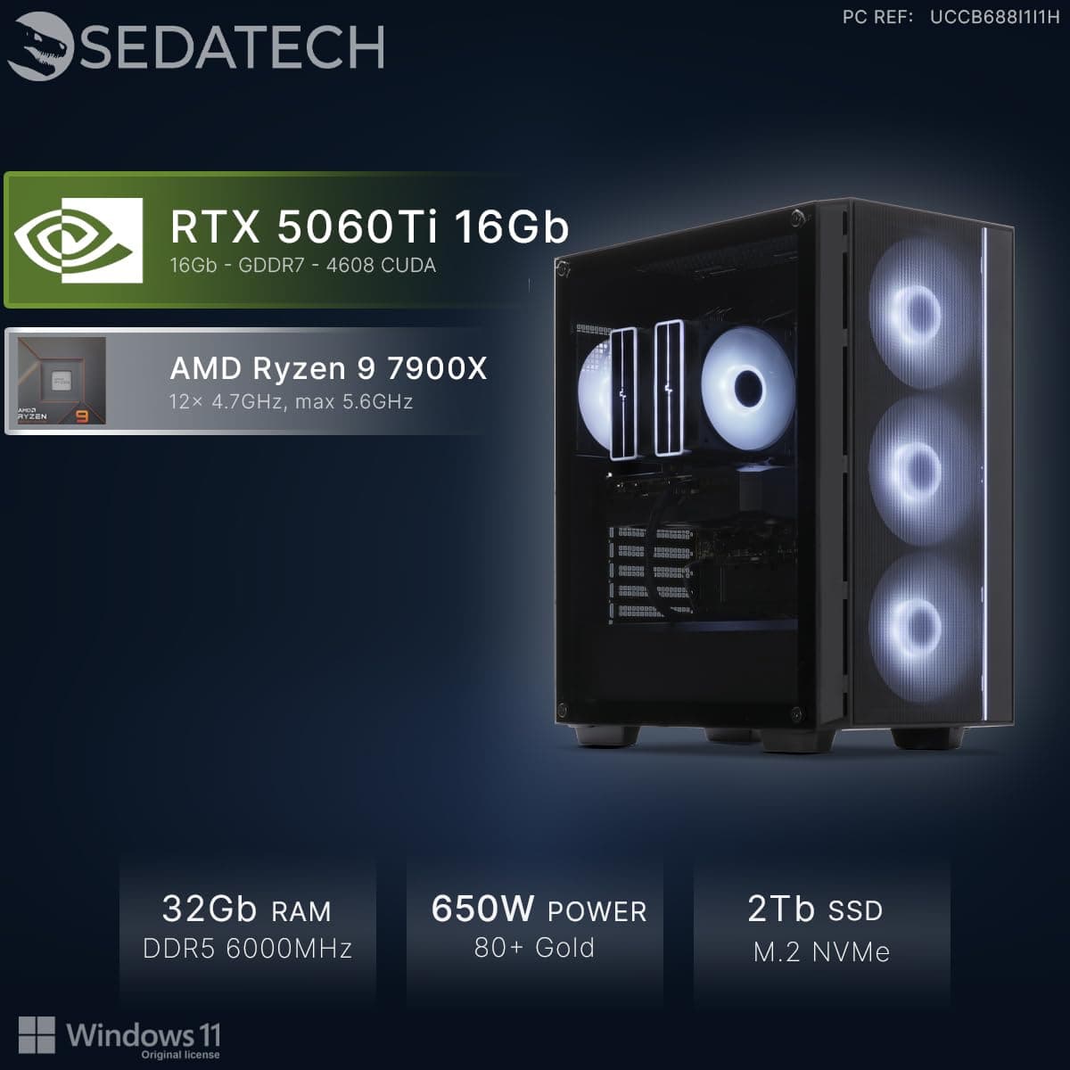 Sedatech Gaming PC • RTX 5060 Ti | AMD Ryzen 9 7900X | 32GB DDR5 | 2TB SSD M.2 | WLAN 6E | BT 5.3 | Win 11 07) Ryzen 9 7900X - RTX5060Ti (16G) Bild 3