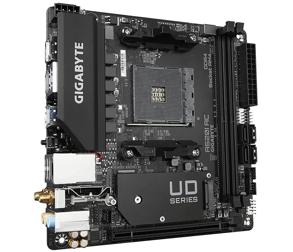 GIGABYTE A520I AC Motherboard - Unterstützt AMD Ryzen 5000 Series AM4 CPUs, 6 Phasen Digital VRM, bis zu 5300MHz DDR4 (OC), 1xPCIe 3.0 M.2, WiFi, GbE LAN, USB 3.2 Gen1 Bild 5