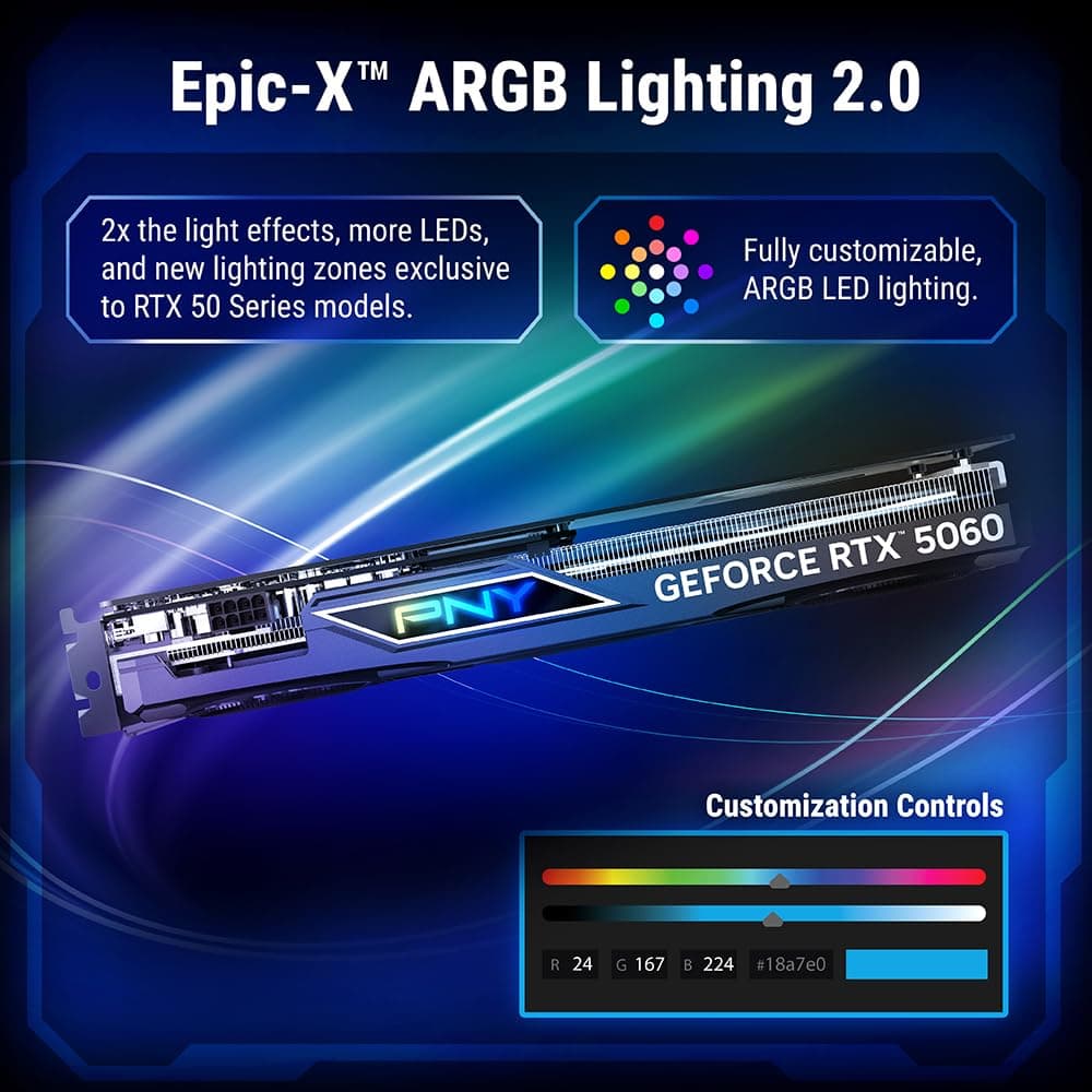 PNY GEFORCE RTX™ 5060 8GB ARGB Overclocked Triple Fan DLSS 4 Grafikkarte VCG50608TFXXPB1-O ARGB OCTriple Fan Bild 5
