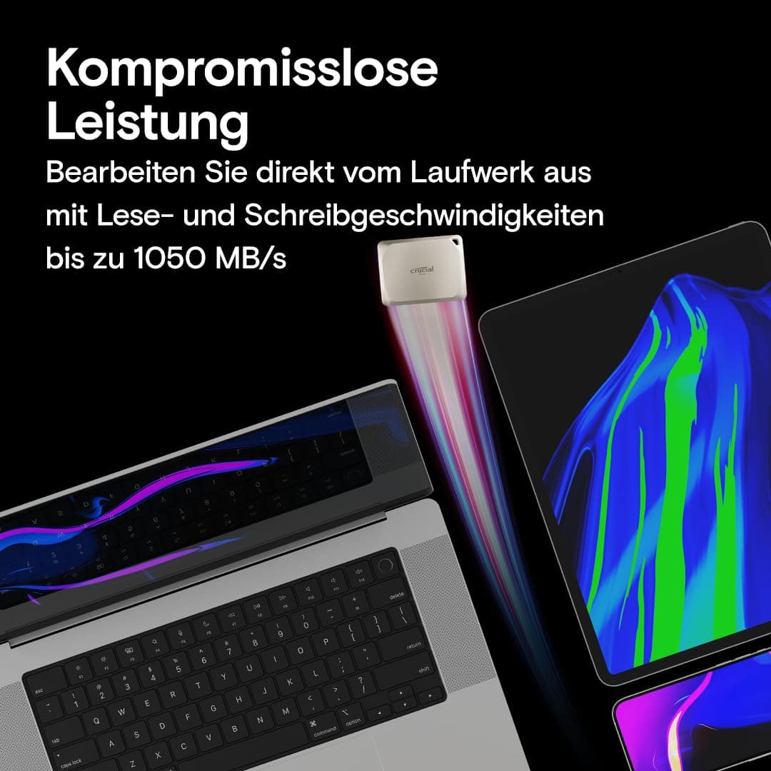 Crucial X9 Pro für Mac 4TB Externe SSD Festplatte, bis zu 1050MB/s Lesen/Schreiben, Mac Ready, Wasser- und Staubgeschützt (IP55), USB-C 3.2 Portable Solid State Drive - CT4000X9PROMACSSD9B02 4TB X9 Pro für Mac Bild 3