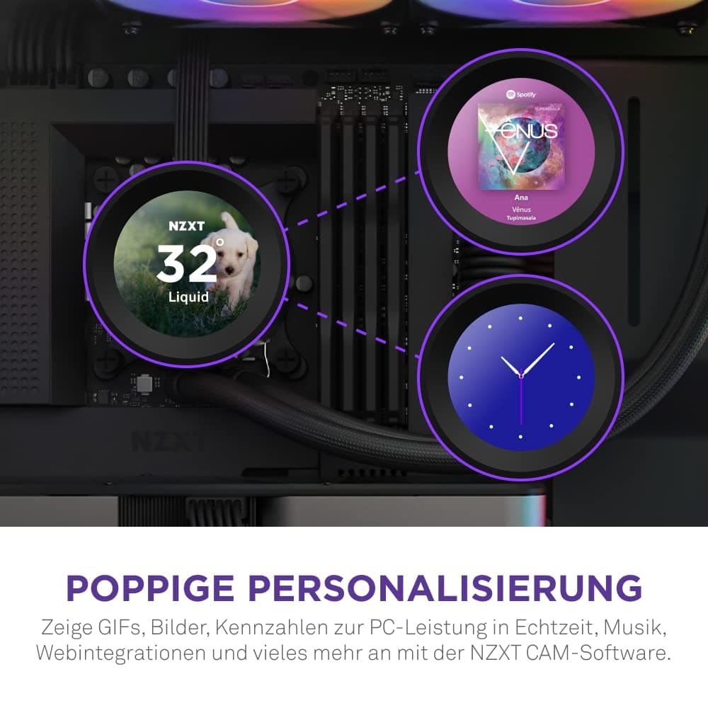 NZXT Kraken Serie – AIO CPU-Flüssigkeitskühler – Anpassbares LCD-Display – Hochleistungs-Lüfter – Kompatibel mit Intel® & AMD® Sockel – Elite 240 RGB – Schwarz Kraken Elite RGB 2023 240mm Schwarz Bild 3