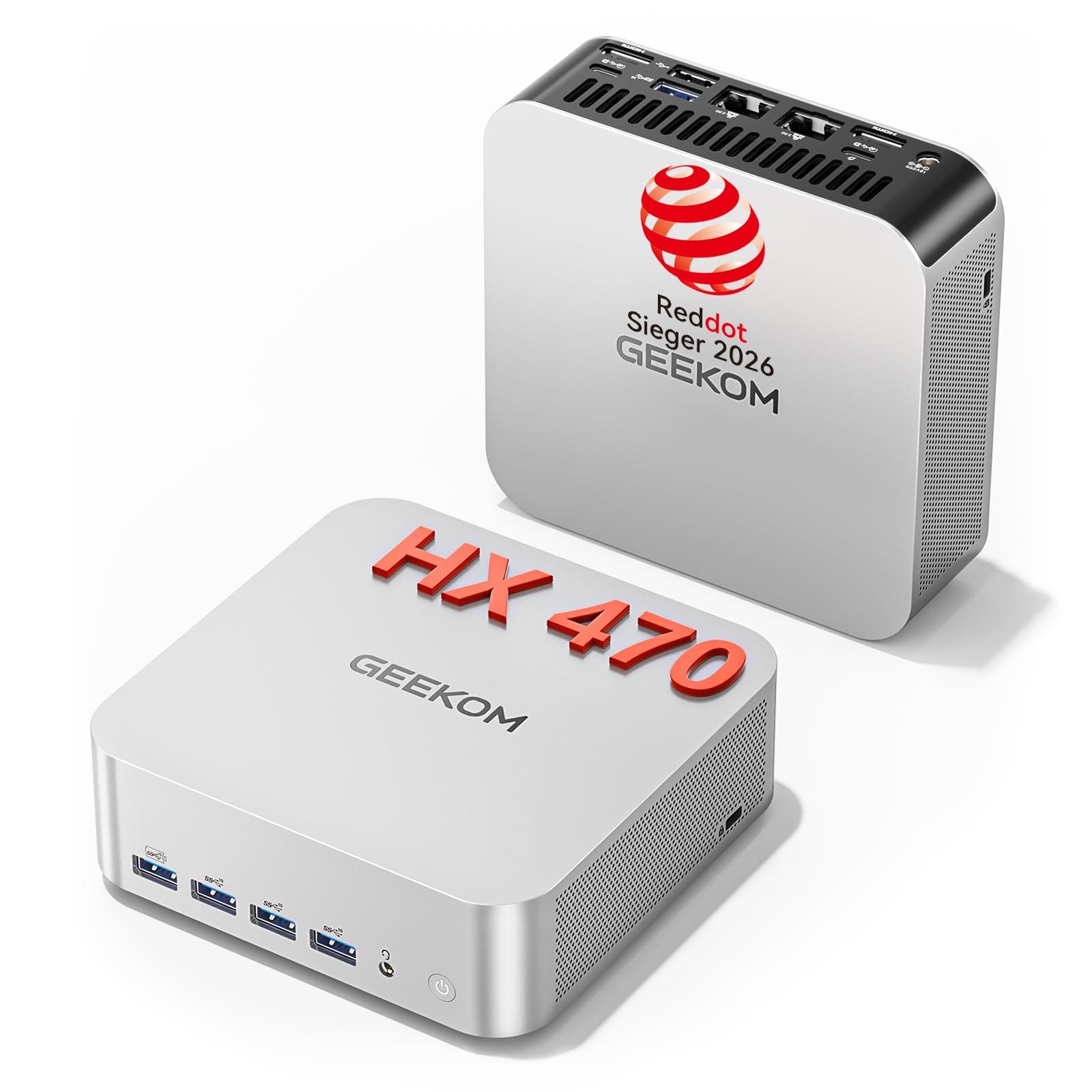 GEEKOM AI Mini PC A9 Max mit AMD Ryzen AI 9 HX 470 (Upgrade zu 370), 32GB DDR5+ 2TB SSD, 2.5G Dual-LAN Mini Computer Windows 11 pro mit 2×USB4|HDMI2.1|Wi‑Fi 7&BT 5.4 für Alle Einsatzszenarien AI 9 HX 470(32+2)