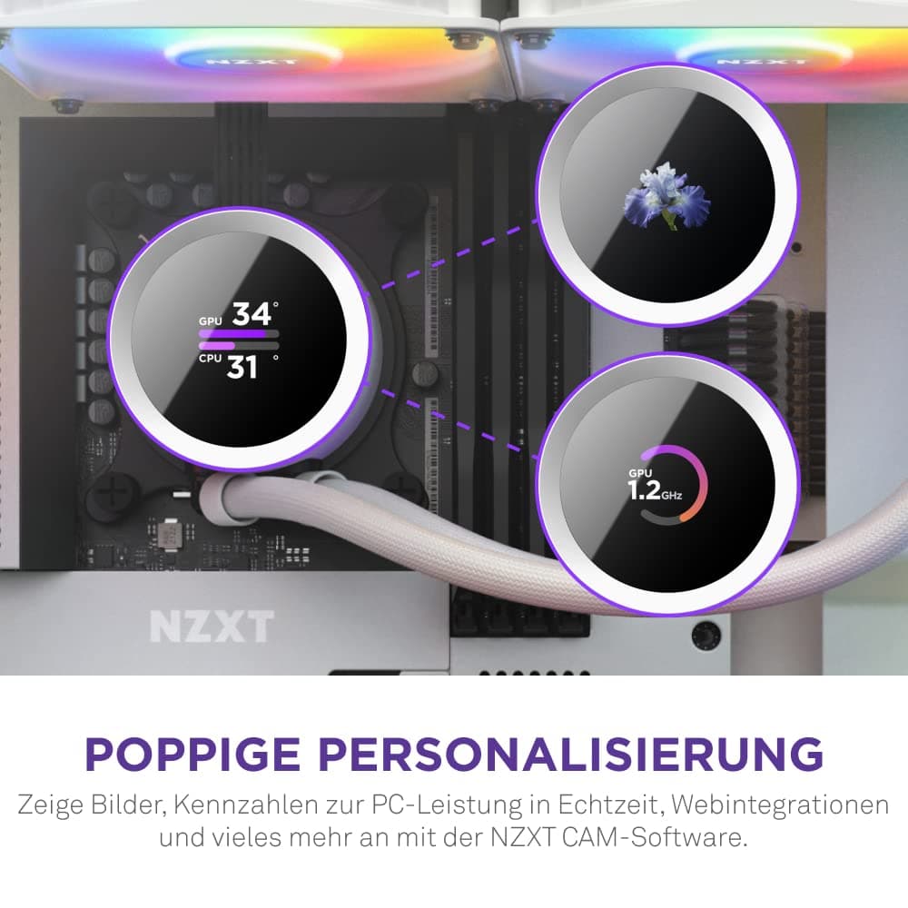 NZXT Kraken Serie – AIO CPU-Flüssigkeitskühler – Anpassbares LCD-Display – Hochleistungs-Lüfter – Kompatibel mit Intel® & AMD® Sockel – 280 RGB – Weiß Bild 3