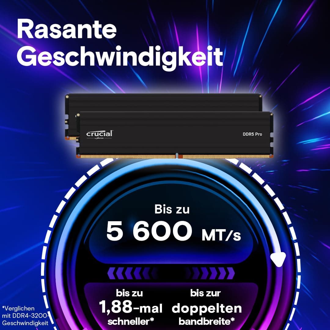 Crucial Pro DDR5 RAM 32GB Kit (2x16GB) 5600MHz, Intel XMP 3.0 / AMD Expo, PC Computer Arbeitsspeicher - CP2K16G56C46U5 Bild 4