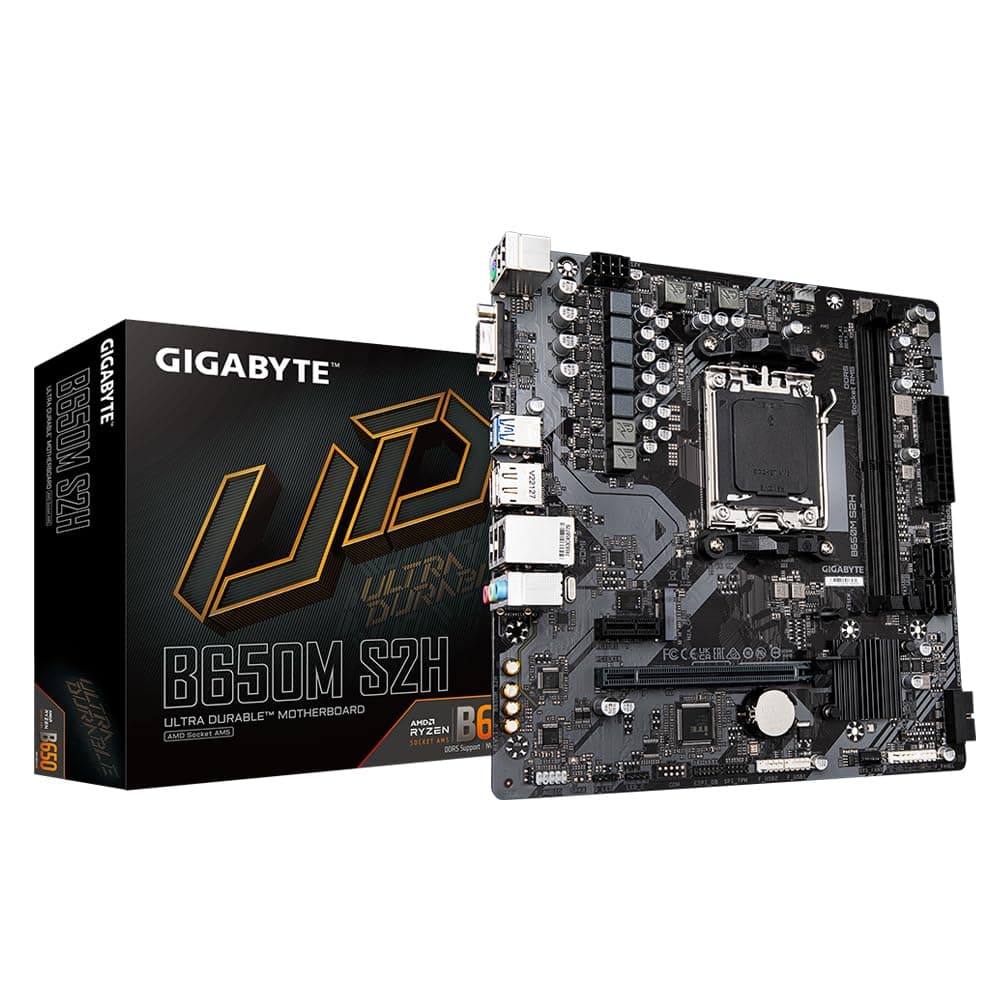 GIGABYTE B650M S2H Mainboard - AMD Ryzen 9000er-Serie, 5+2+2 Phasen VRM, bis zu 6400 MHz DDR5 (OC), 1xPCIe 4.0 M.2, GbE LAN, USB 3.2 Gen 1 Bild 2