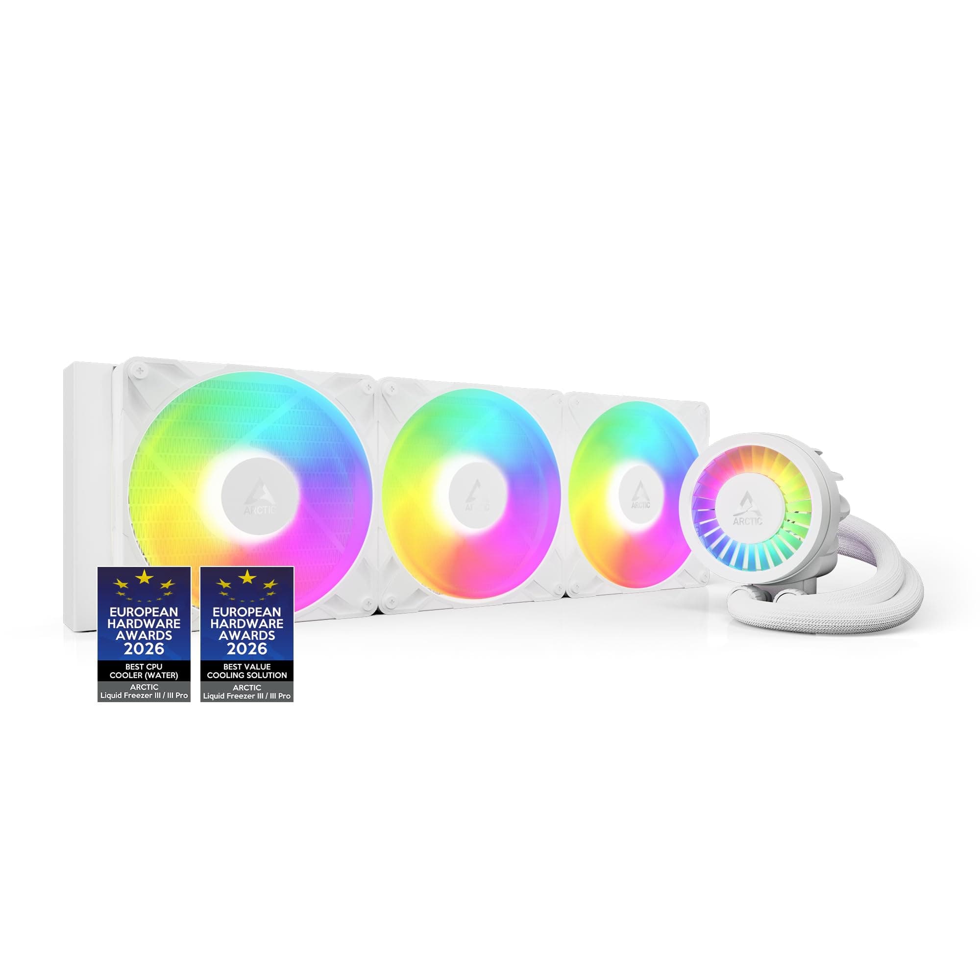 ARCTIC Liquid Freezer III Pro 420 A-RGB - 420 mm AIO CPU Kühler, Wasserkühlung, 38 mm Radiator, PWM-Pumpe, VRM-Lüfter, AMD AM5/AM4, Intel LGA1851/1700 Contact Frame - Weiß weiß Liquid Freezer III Pro 420 A-RGB