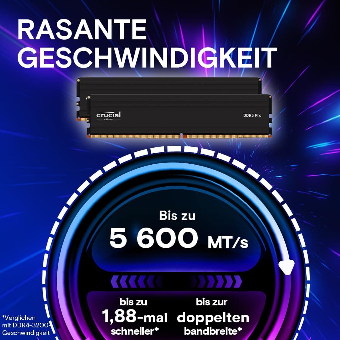 Crucial Pro DDR5 RAM 64GB Kit (2x32GB) 5600MHz, Intel XMP 3.0 / AMD Expo, PC Computer Arbeitsspeicher - CP2K32G56C46U5 Bild 4
