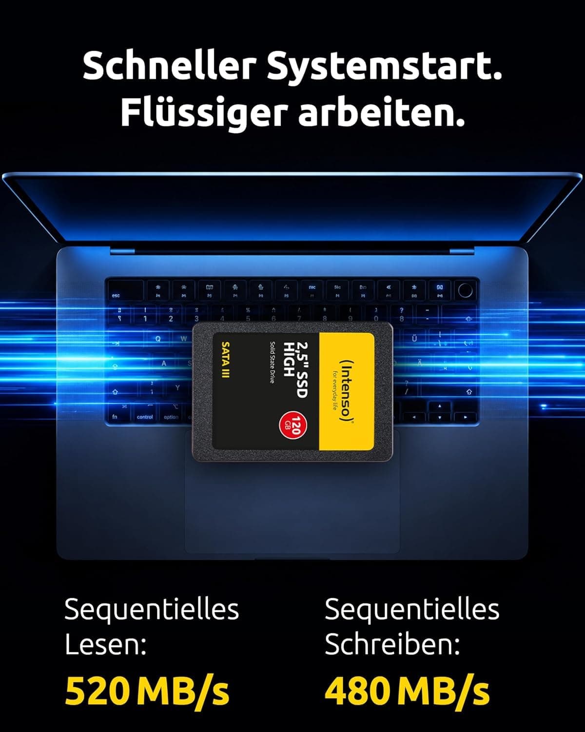 Intenso Interne 2,5" SSD SATA III High, 120 GB, 520 MB/Sekunden, Schwarz Bild 5
