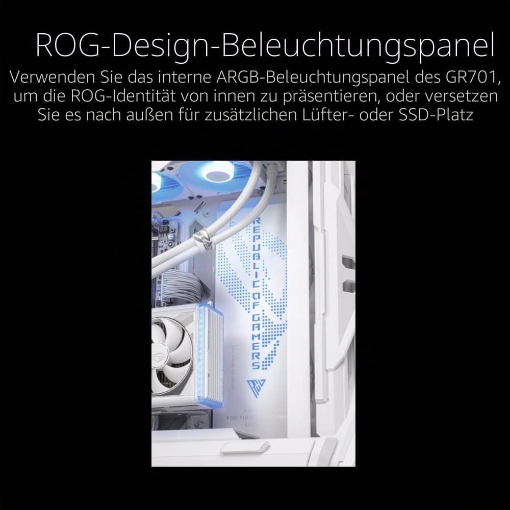 ASUS ROG Hyperion GR701 White E-ATX RGB Gaming Gehäuse weiß (420 mm Dual-Radiator-Unterstützung, 4x 140 mm-Lüfter, GPU-Halterung aus Metall, Aura Sync ARGB-Lüfter-Hub, 60W-Schnellladung, 2x USB-Typ-C) Bild 7