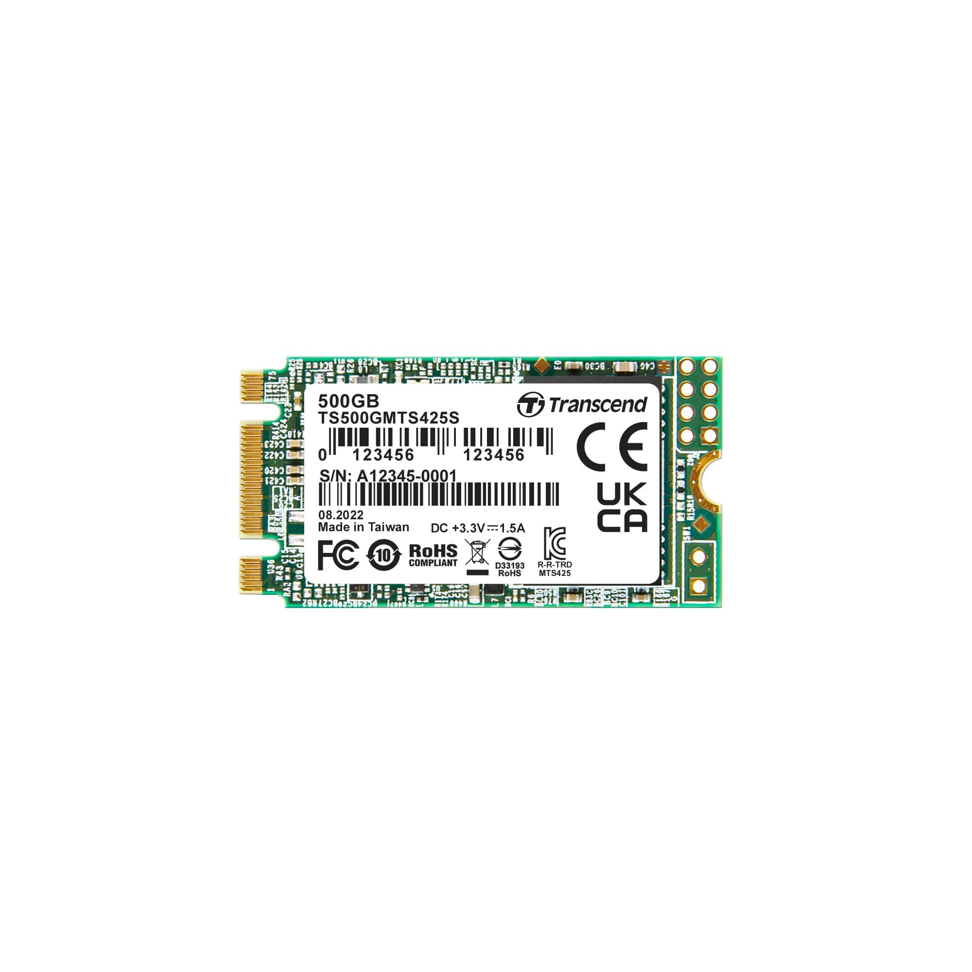 Transcend MTS425S 500GB M.2 2242 SATA III B+M Key, 3D NAND, DRAM-less, Bis zu 530/480 mb/s, Interne SSD für Gaming-Handhelds, Ultrabooks und NUC 500 GB