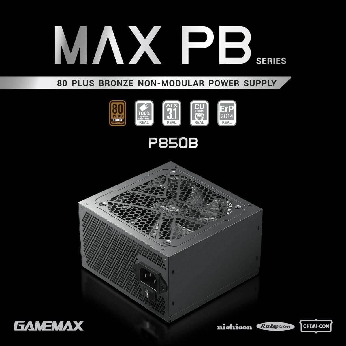 GAMEMAX MAX P850B 850W Netzteile, 80 Plus Bronze Zertifiziert, Nicht-Modular Netzteile, ATX 3.1, 200-240V AC Eingang, 230V EU-Konform, Ohne RGB, für PC Gehäuse und RTX 40/50 Serie 850.0 Bild 3