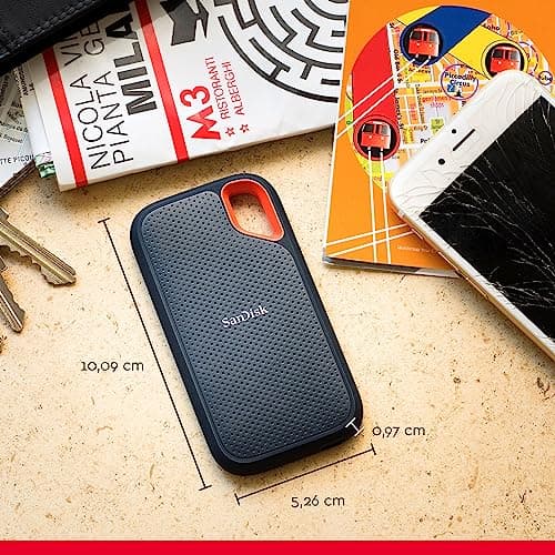 SANDISK Extreme Portable SSD 2 TB (tragbare NVMe SSD, USB-C, bis zu 1.050 MB/s Lesen, bis zu 1.000 MB/s Schreiben, Wasser- und staubbeständig) Schwarz 2. Portable 1.050MB/s 2 TB Schwarz Bild 6