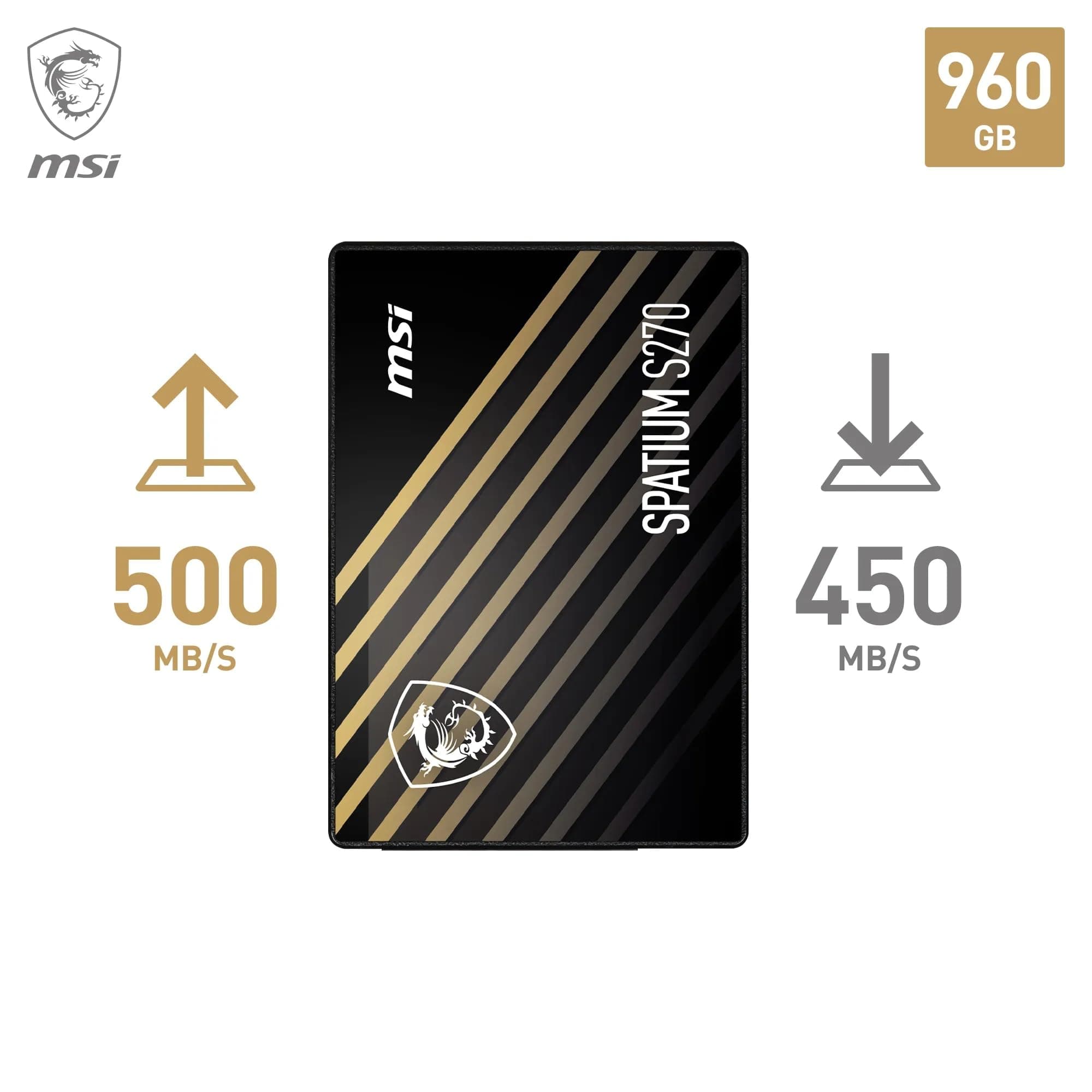 MSI SPATIUM S270 SSD 960GB - SATA 3 2,5“ Solid State Drive, 500MB/s Lesen & 450MB/s Schreiben, 3D NAND, Integrierte Datensicherheit, Center - 5 Jahre Qualität(500 TBW) Bild 4