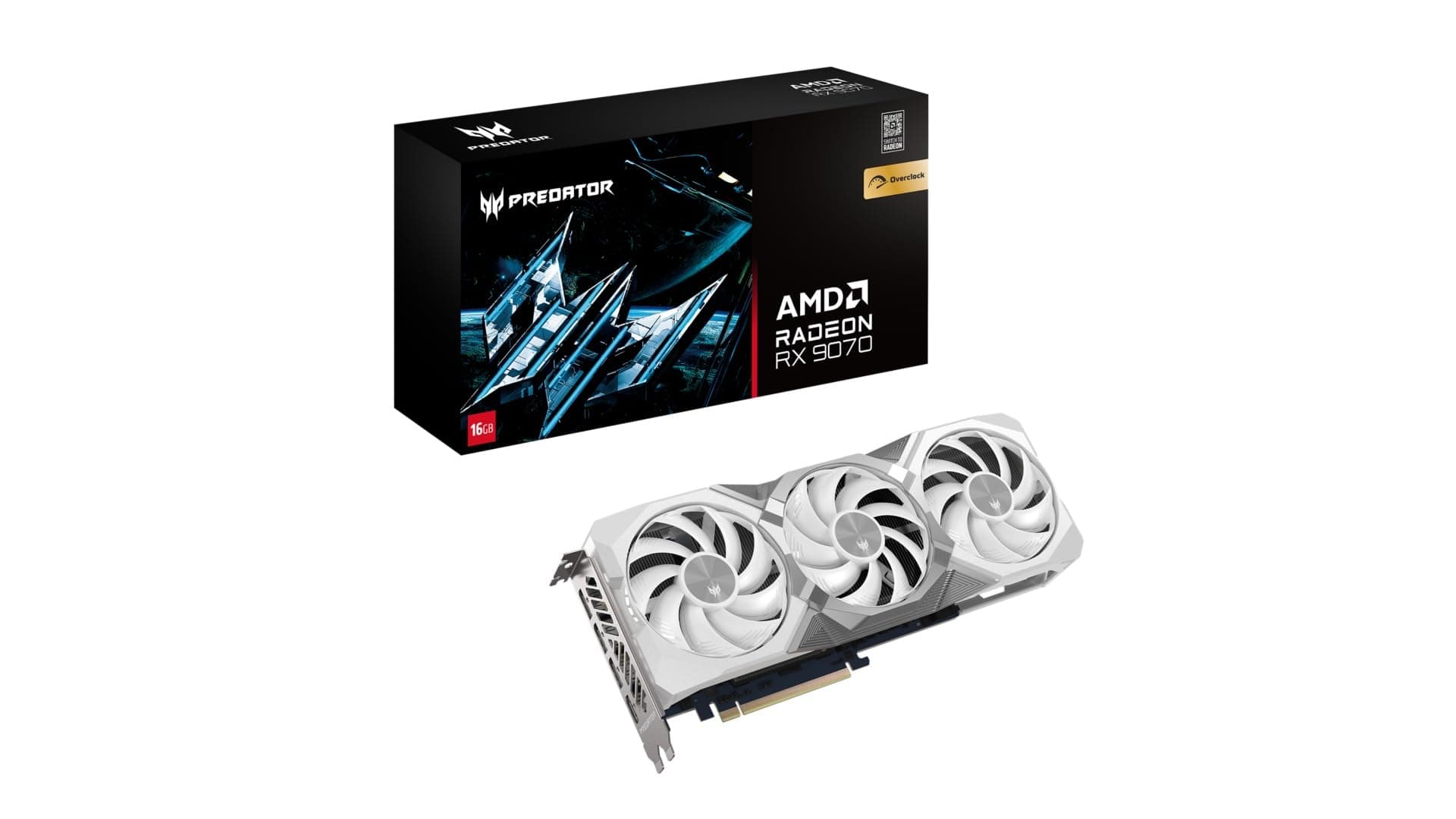 Acer Predator BiFrost Radeon RX 9070 OC - AMD Grafikkarte (16 GDDR6, 256 Bit, PCIe 5.0 x16, 1x HDMI 2.1a 3X DP 2.1) 3X FrostBlade 4.0, 2x8 pin, Slot Space: 2.6 Bild 2