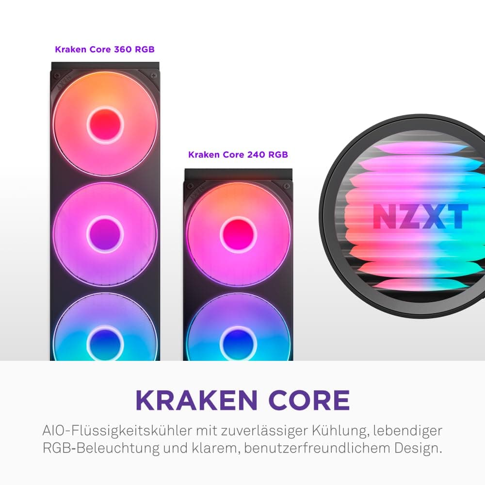 NZXT Kraken Core 240 RGB – AIO CPU-Flüssigkeitskühler – Anpassbares LCD-Display – Hochleistungs-Lüfter – Kompatibel mit Intel® & AMD® Sockel – Core 240 RGB – Schwarz Bild 3