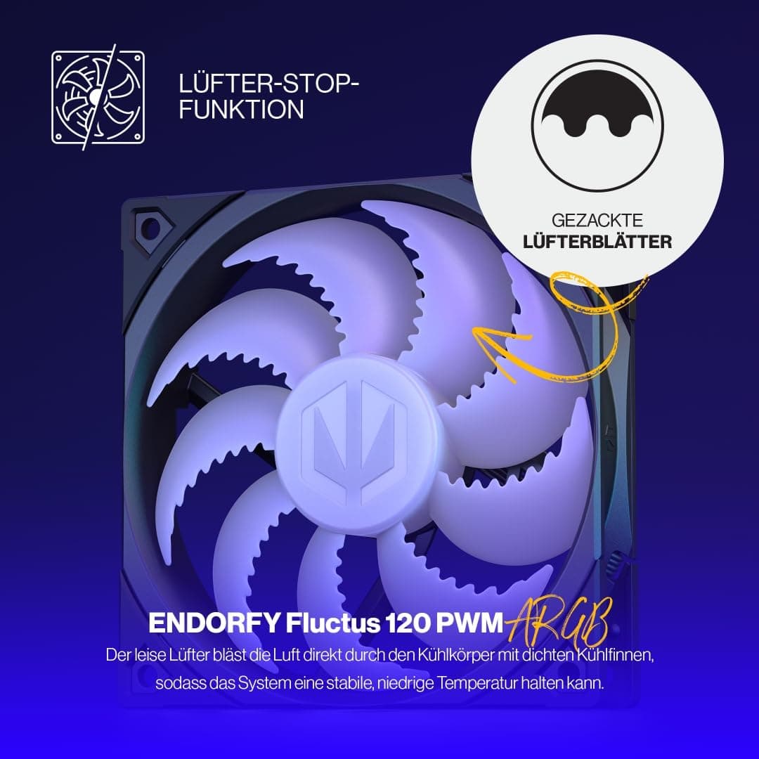 ENDORFY Fera 5 Black ARGB CPU Kühler 120 mm PWM, schwarzer Prozessorkühler, ARGB LED + Controller, leiser Tower Kühler, 4 Heatpipes, AM5 AM4 LGA1700, 220W TDP Bild 7