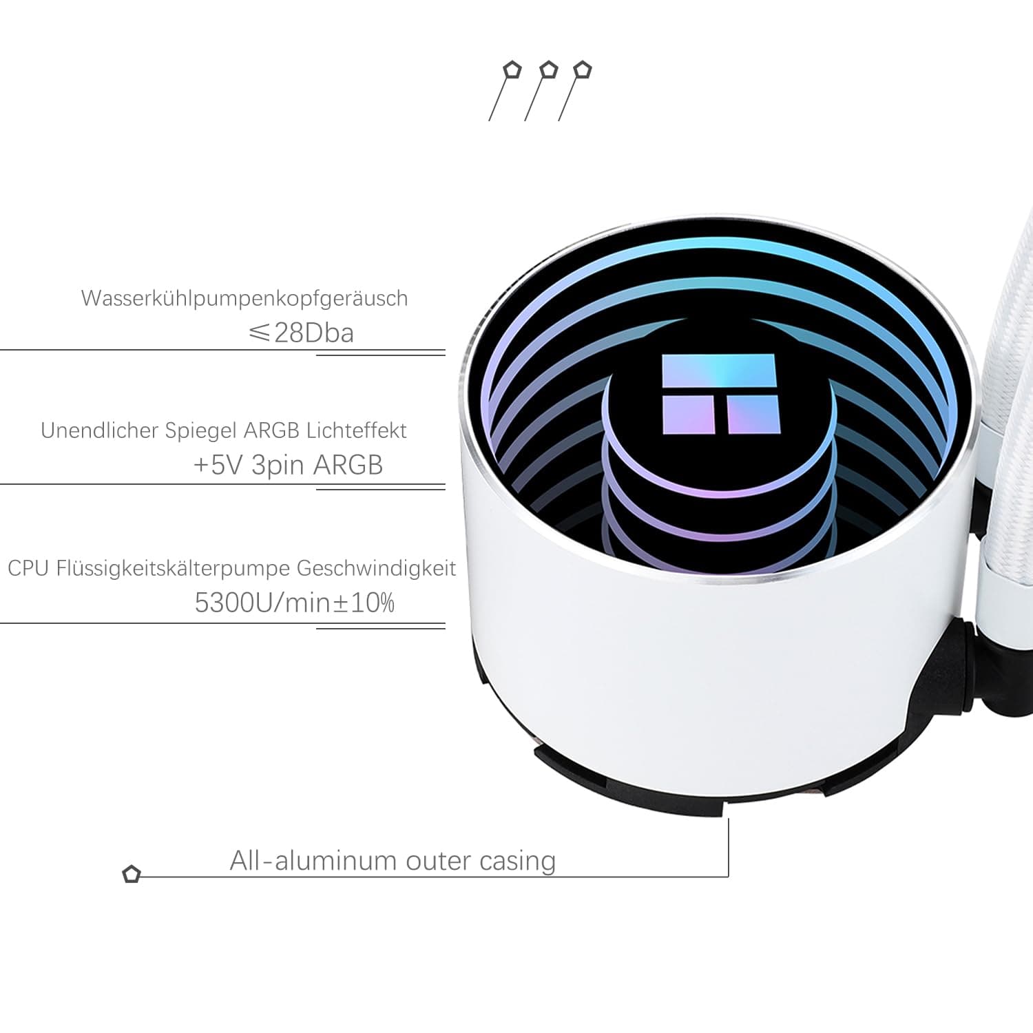 TR-Thermalright Frozen Notte 360 White ARGB V2 Flüssigkeits-CPU-Kühler-Unendlicher Spiegel-Lichteffekt,360mm Aio-Kühlung,3-PWM-Lüfter-2000U/min,für AM4/AM5,Intel LGA1851/1700/115x/1200/2011 360mm Weiß Bild 5