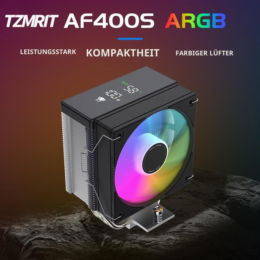 TZMRIT AF400S DGT ARGB CPU Kühler mit Temperaturanzeige Display,für Intel LGA 1700/1200/115X/1851, für AMD AM4/AM5 (DIGITAL) Black Bild 3