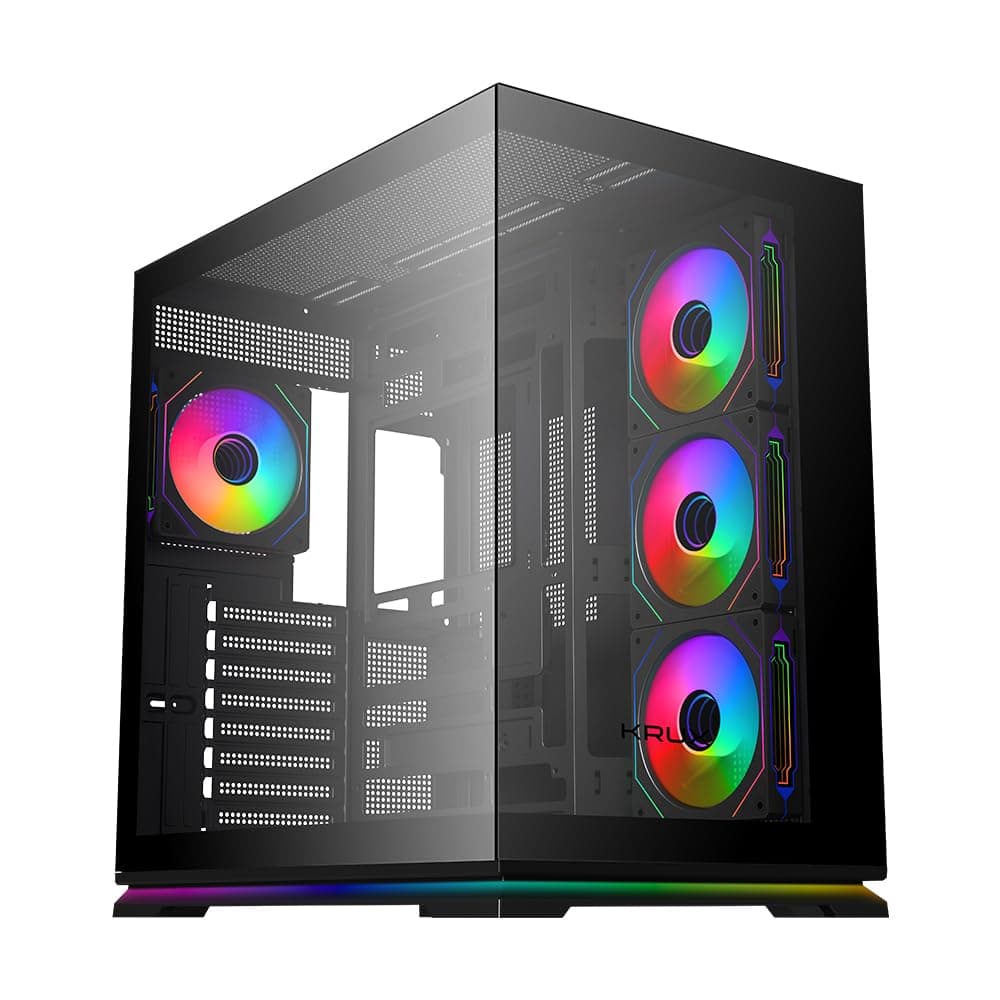 KRUX Atron PC Gehäuse ATX Gaming – Panoramisches gehärtetes Glas, 4X 120 mm ARGB PWM Lüfter, LED ARGB Streifen, USB-C, Airflow, GPU bis 420 mm, Computer Gehäuse Schwarz, Gaming Case Tower Bild 2