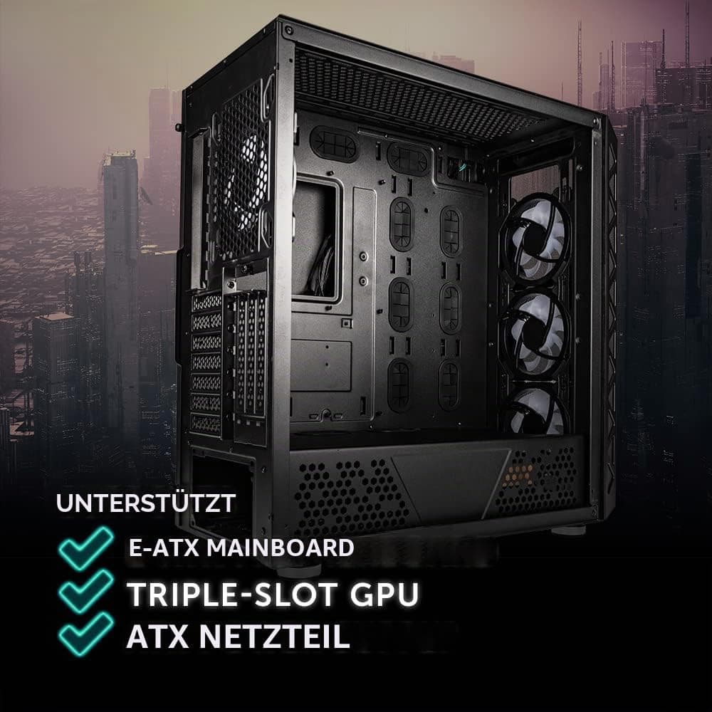 Kolink Citadel Mesh ARGB Midi-Tower PC Gehäuse E ATX Gehäuse RGB PC-Gehäuse, Tempered Glass Computergehäuse für PC, Midi Tower, PC Hülle mit Lüfter, Computer Gehäuse… 4x ARGB-Lüfter vorinstalliert Schwarz Bild 7
