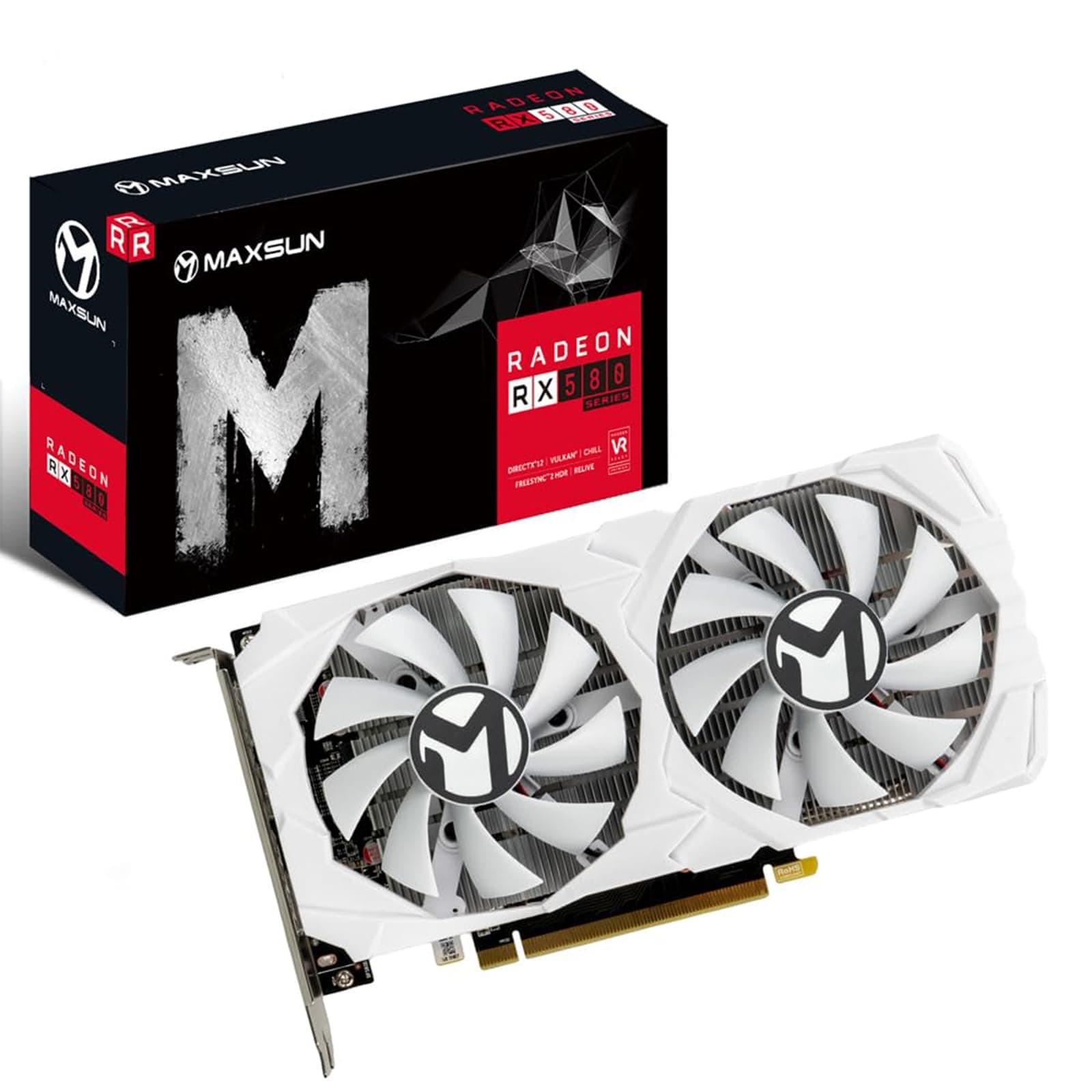 maxsun Grafikkarten AMD Radeon RX 580 8GB 2048SP GDDR5 Computer Video Grafikkarte GPU für PC Gaming 4K Dekodierung 256 Bit DirectX 12 DVI, HDMI, DisplayPort Multi-Monitore erweitern weiß Bild 2