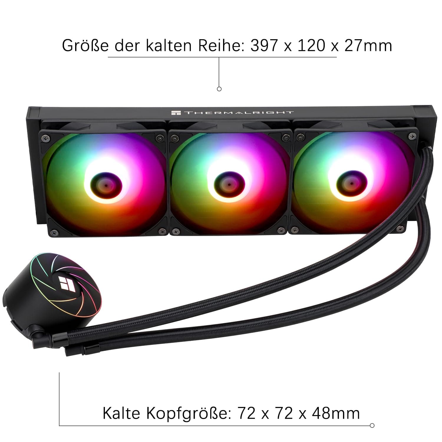 TR Thermalright AQUA ELITE 360 Liquid CPU Kühler, 360mm Aio Kühlung, 3 PWM Lüfter Low Noise-ARGB, für AM4/AM5, Intel LGA1851/1700/115x/1200 (Schwarz) Bild 7
