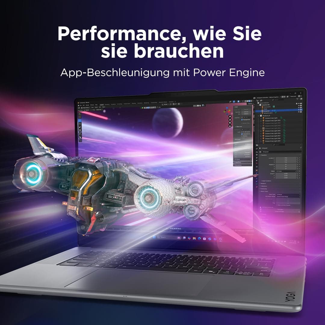 Lenovo Yoga Pro 9i Aura Edition Laptop | 16"3.2K OLED Touch Display | Intel Core Ultra 9 386H | 32GB RAM | 1TB SSD | NVIDIA GeForce RTX 5060 | Windows 11 | QWERTZ | Thunder Grau | 3 Jahre Premium Care Bild 8