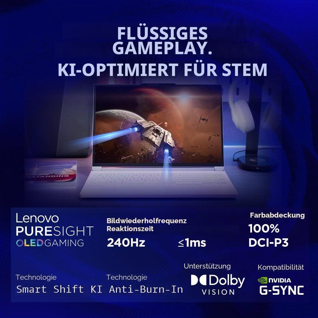 Lenovo Legion 7 Gaming Laptop - OLED Display WQXGA 16" 240Hz, Nvidia GeForce RTX 5060 8GB, Intel Core Ultra 7 255HX, 32GB RAM, SSD 1T, Windows 11 Home, Italienische RGB Tastatur - Glacier White Bild 6