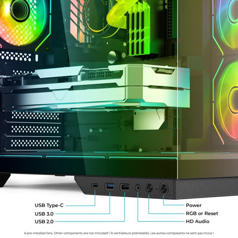 Spirit of Gamer - Viper CRX, Gaming PC Gehäuse Aquarium ATX/mATX/ITX, 6 ARGB PWM Lüfter, 270° Hartglas, LCD Display, Unterstützung für 360 mm Wasserkühlung, USB-C, Kabelmanagement, SPCC Stahl Schwarz Bild 7