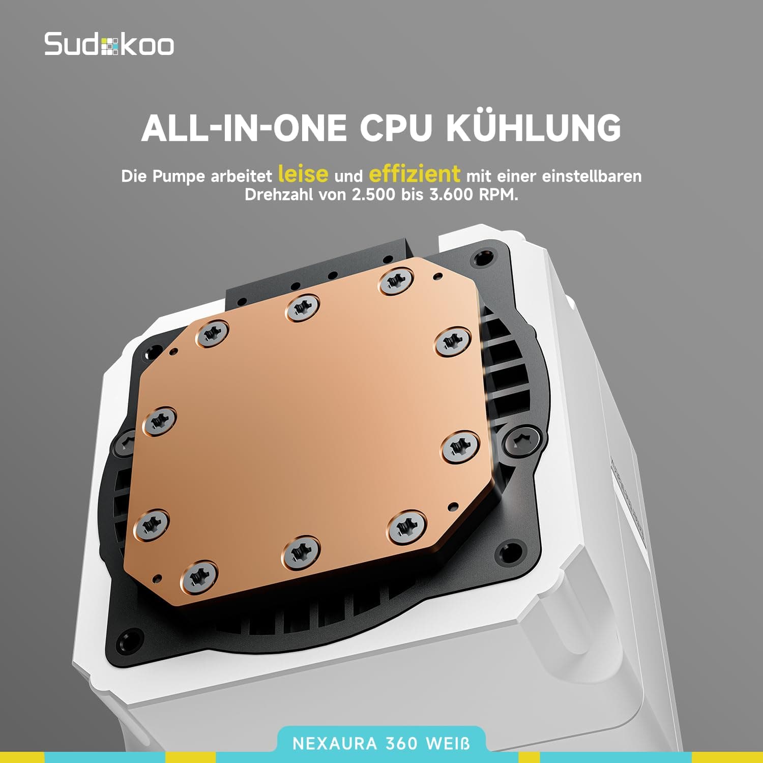 Sudokoo NEXAURA 360 CPU Wasserkühlung : AIO Wasserkühlung 360mm mit 3x FDB PWM Lüfter & ARGB PWM Leise Pumpe van 2500–3600 RPM - CPU Kühler TDP 300W für Intel LGA 1851/1700/1200/115X AMD AM5/AM4 NEXAURA 360 schwarz Bild 8
