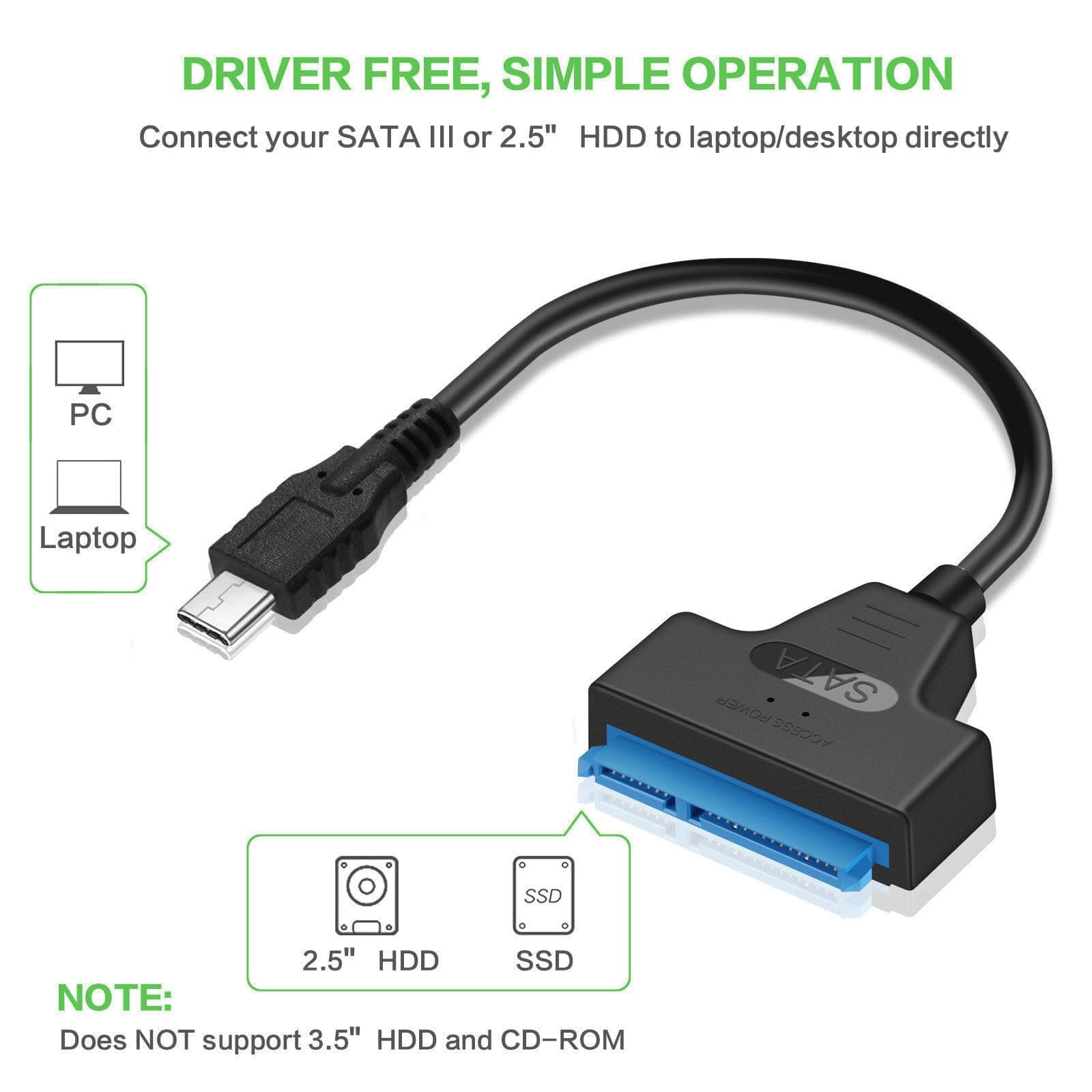 NTQinParts USB 3.1 Typ C auf SATA III HDD SSD 2,5 Zoll Festplattenadapterkabel 22-Pin UASP für Samsung 870 EVO SATA III SSD 2,5 Zoll internes Solid State Drive 250GB 500GB 1TB 2TB 4TB Bild 7