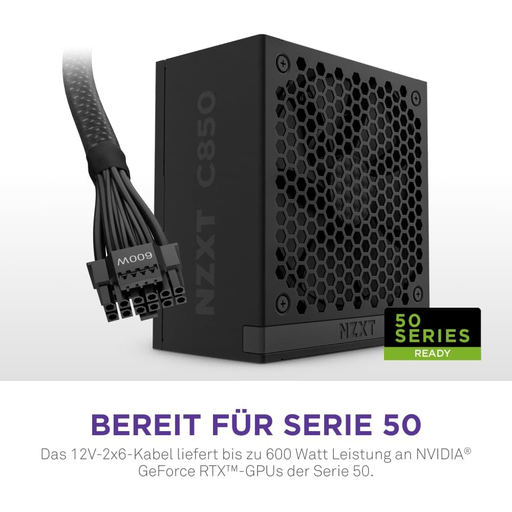 NZXT C850 Gold ATX 3.1 - Vollständig modulares, geräuscharmes PC-Gaming-Netzteil - 850 Watt - 80 Plus Gold - 12V-2x6-Anschluss - Zero Fan-Modus - 100% japanische Kondensatoren - Schwarz 850W 80 Plus Gold ATX 3.1 Schwarz Bild 8