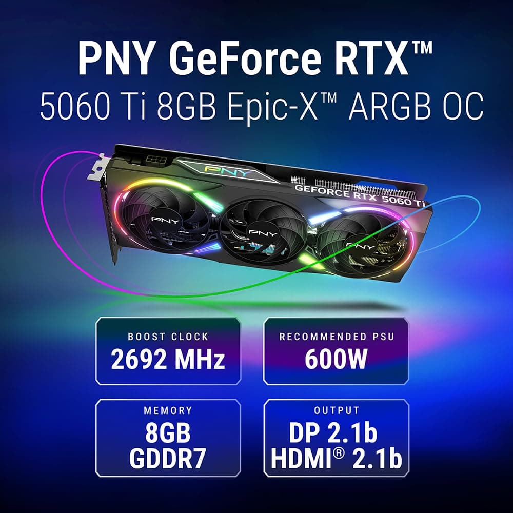 PNY GEFORCE RTX™ 5060 Ti 8GB ARGB Overclocked Triple Fan DLSS 4 VCG5060T8TFXXPB1-O ARGB OC Triple Fan Bild 3
