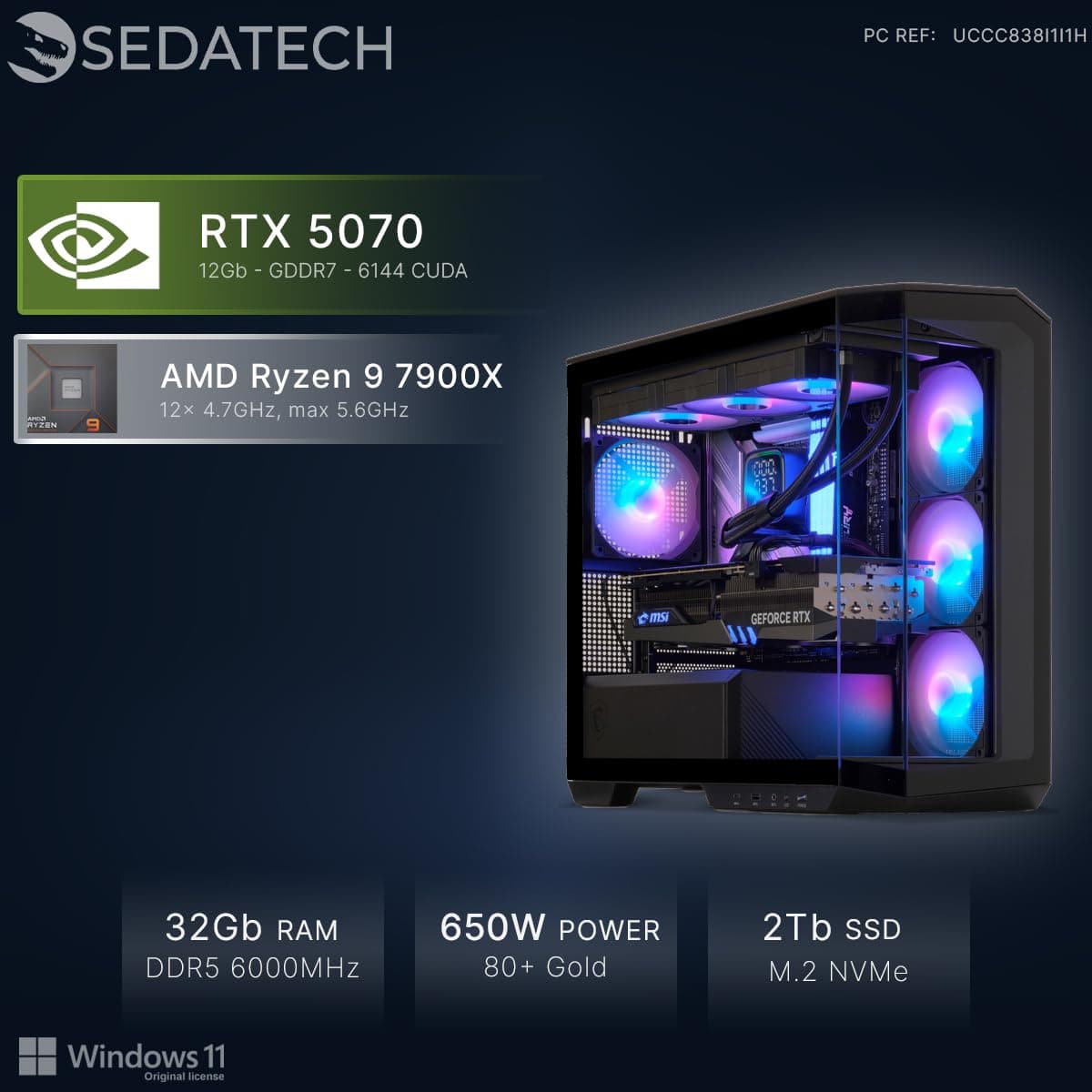 Sedatech Wasserkühlung Gaming PC • RTX 5070 | AMD Ryzen 9 7900X | 32GB DDR5 | 2TB SSD M.2 | WLAN 6E | BT 5.3 | Win 11 06) Ryzen 9 7900X - RTX5070 2) Windows Bild 3