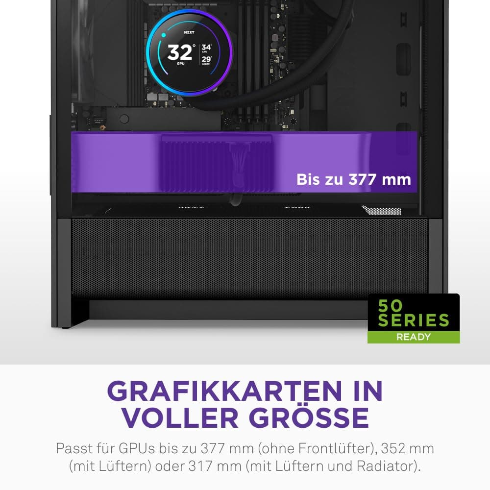 NZXT H3 Flow – Micro-ATX PC-Gehäuse nur für mATX & Mini-ITX Mainboards – Optimierter Luftstrom – Inklusive 1 x 120mm Lüfter hinten – Unterstützt Full-Size-GPUs – Schwarz Schwarz Flow Bild 7