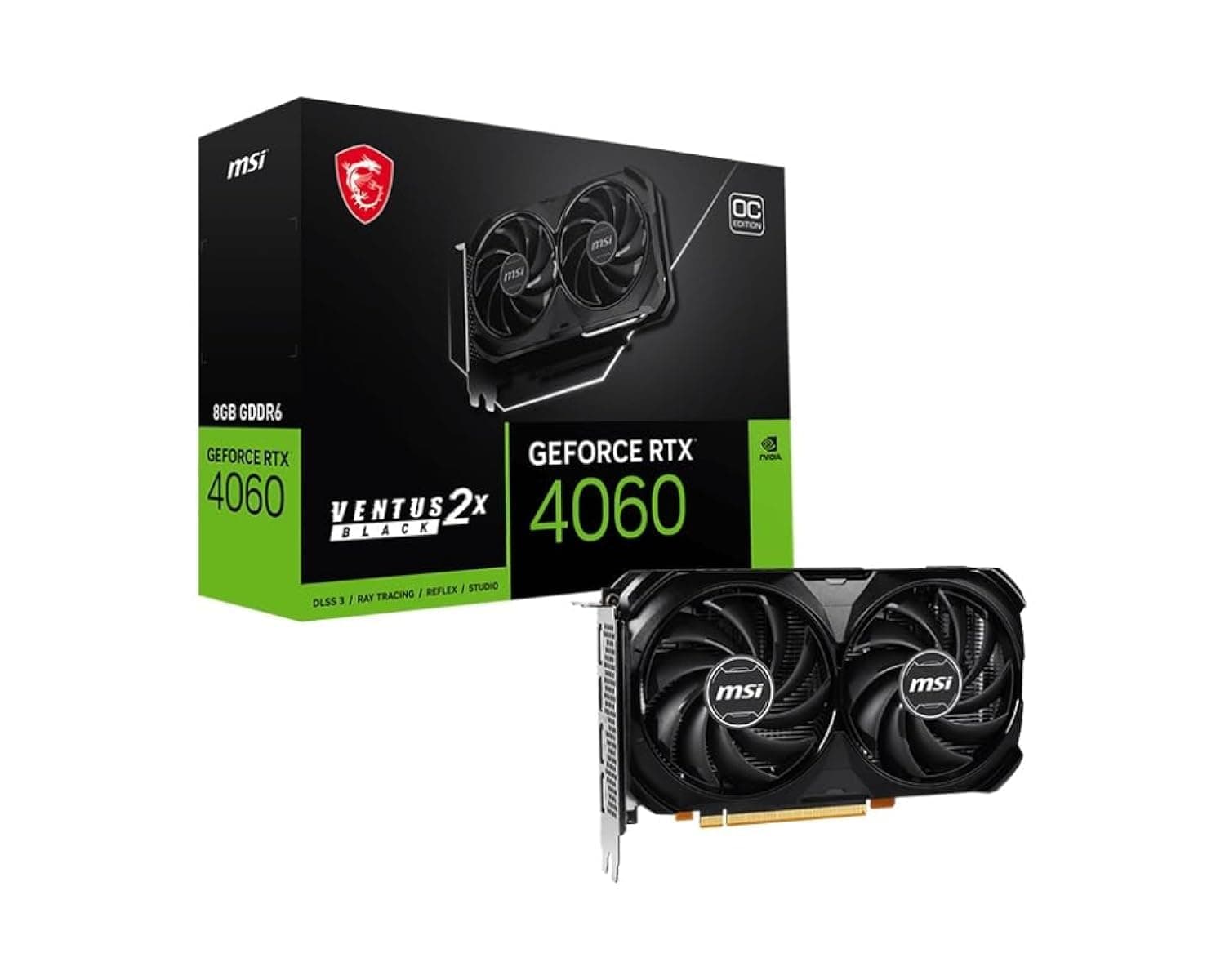 MSI GeForce RTX 4060 Ventus 2X Black 8G OC Grafikkarte -NVIDIA RTX 4060, 8 GB GDDR6 Speicher, 17 Gbps, PCIe 4.0, DLSS3 Bild 2