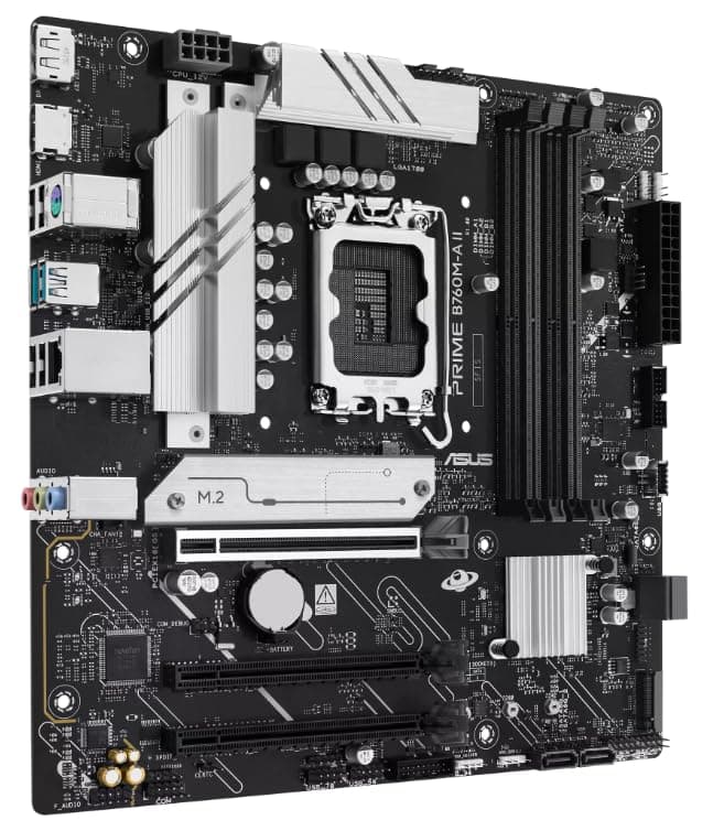 ASUS Prime B760M-A II-CSM mATX-Mainboard (LGA 1700, DDR5, PCIe 5.0, Zwei M.2-Steckplätze, Realtek 2.5Gb Ethernet, DisplayPort, HDMI, SATA 6 Gbps, USB 10Gbps Type-A, USB 5Gbps Type-C, Aura Sync) Bild 2