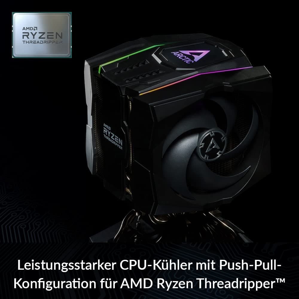 ARCTIC Freezer 50 TR (inkl. A-RGB Controller) - Dual Tower CPU Kühler für AMD Ryzen Threadripper SP3, sTR4 mit A-RGB, 120 mm/140 mm PWM P-Lüfter, 200–1800 u. 200–1700 RPM, Optimale Luftzirkulation Bild 3