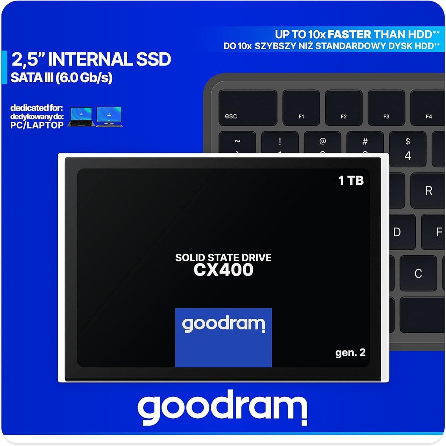 goodram SSD 1TB CX400 Gen.2 1024GB Solid State Drive SSD mit SATA III Interface 3D TLC NAND Flash Speicherchips 2,5 Zoll zur Beschleunigung Ihres PCs bis zu 10 Mal Schwarz 1024 GB 1 TB