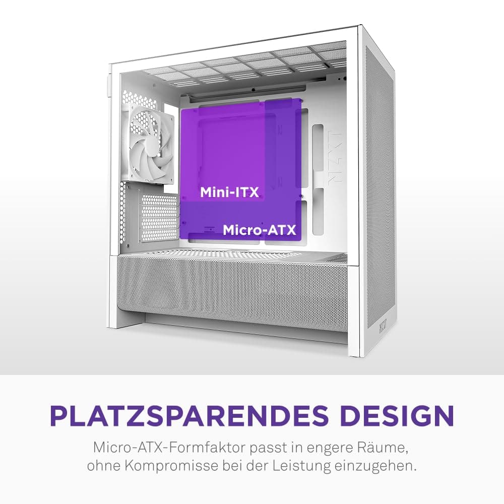 NZXT H3 Flow – Micro-ATX PC-Gehäuse – Optimierter Luftstrom – Inklusive 1 x 120mm Lüfter hinten – Unterstützt Full-Size-GPUs – Passend für 280mm Front, 240mm Top Radiator – Weiß Weiß Flow Bild 5