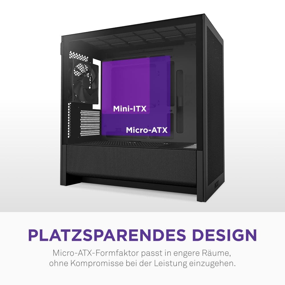 NZXT H3 Flow – Micro-ATX PC-Gehäuse nur für mATX & Mini-ITX Mainboards – Optimierter Luftstrom – Inklusive 1 x 120mm Lüfter hinten – Unterstützt Full-Size-GPUs – Schwarz Schwarz Flow Bild 5