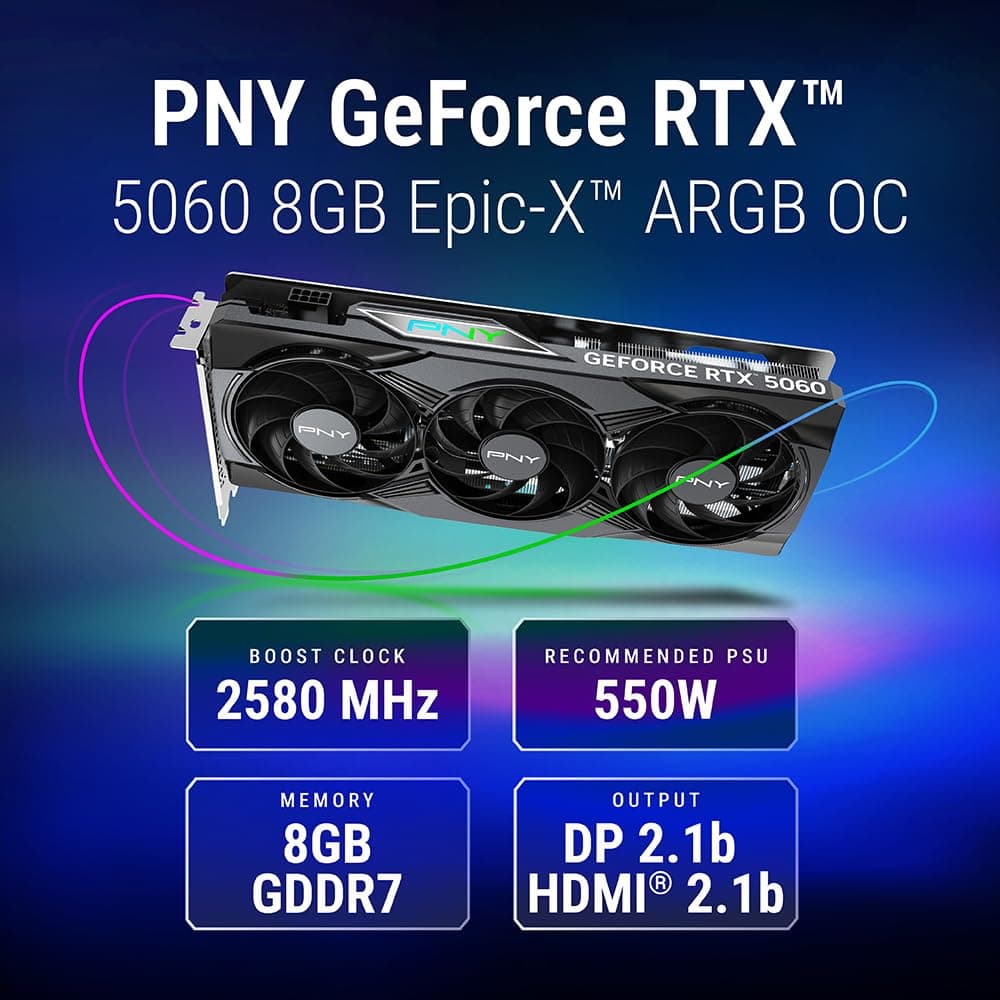 PNY GEFORCE RTX™ 5060 8GB ARGB Overclocked Triple Fan DLSS 4 Grafikkarte VCG50608TFXXPB1-O ARGB OCTriple Fan Bild 3
