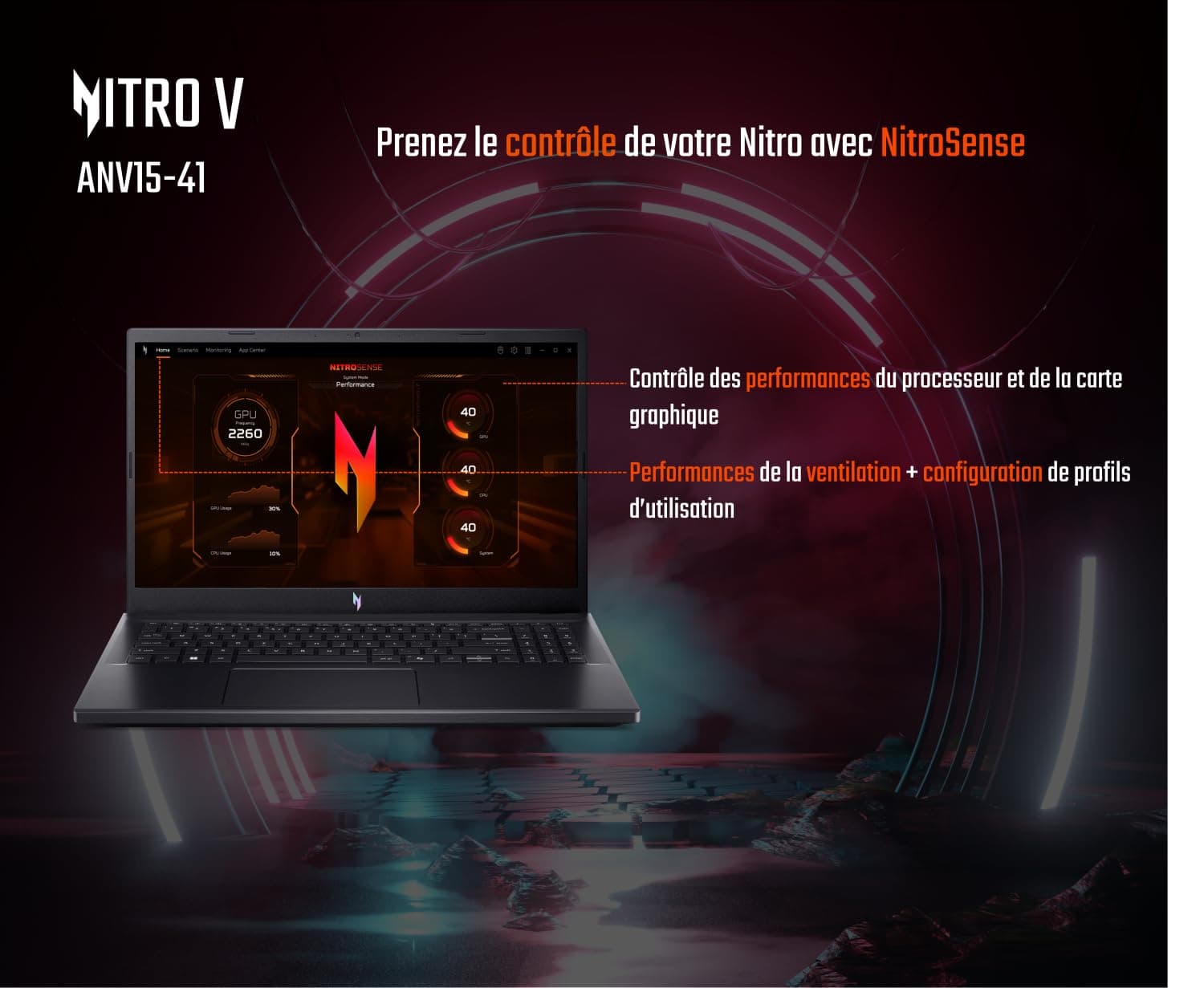 Acer Nitro V ANV15-41-R9NM Gaming Laptop 15,6 Zoll Full HD IPS 144 Hz, (AMD Ryzen 7 7735HS, NVIDIA GeForce RTX 4060, 16 GB RAM, 1024 GB SSD, Windows 11) Gaming-Laptop, Farbe Schwarz Bild 3