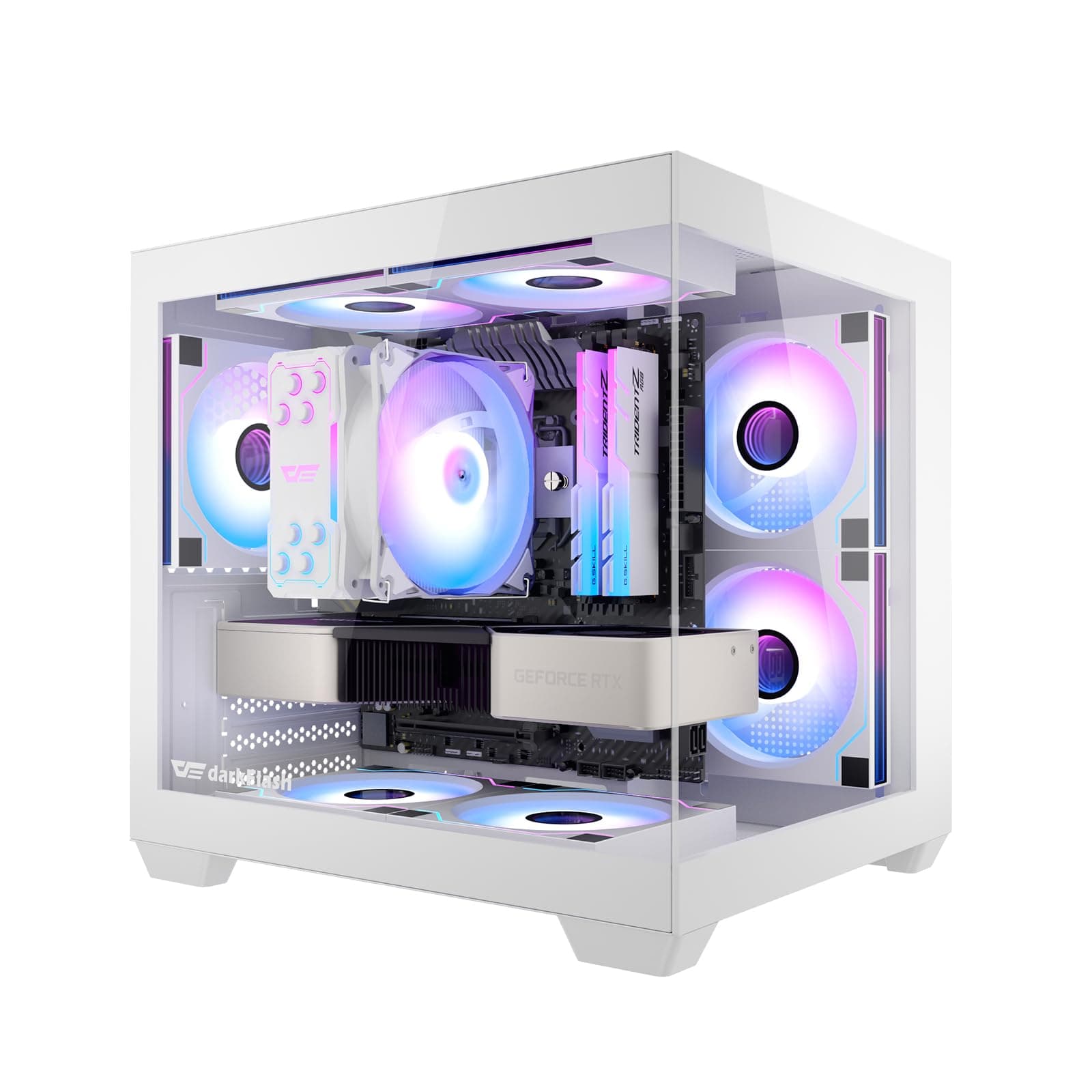 darkFlash ITX-PC-Gehäuse, Vorinstalliert mit 3 PWM-ARGB-Lüftern, Computergehäuse, ITX-Gehäuse mit Vollansicht und Doppeltem Hartglas, Mini-Größe, Unterstützt 240 mm AIO (C275P) (Weiß)