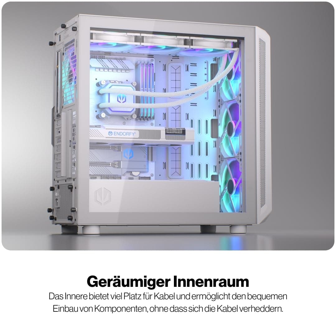 ENDORFY Arx 700 White ARGB PC Gehäuse Weiß mit Hartglas Seitenfenster | 4x Stratus 140 PWM ARGB Lüfter, USB C 10 Gbit/s, Radiatoren bis 360 mm, GPU bis 410 mm Bild 3